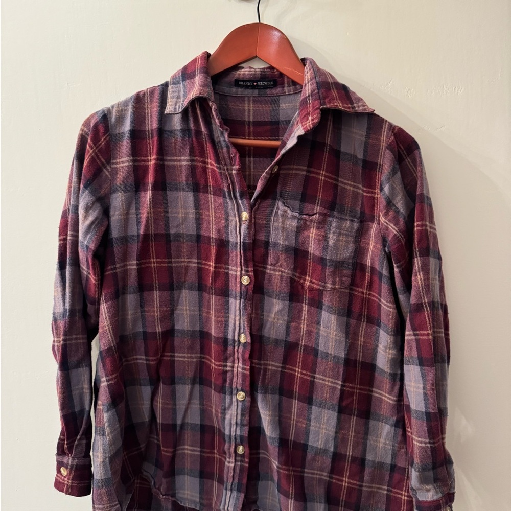 Brandy Melville Red and Gray Checkered Button-Down Shirt